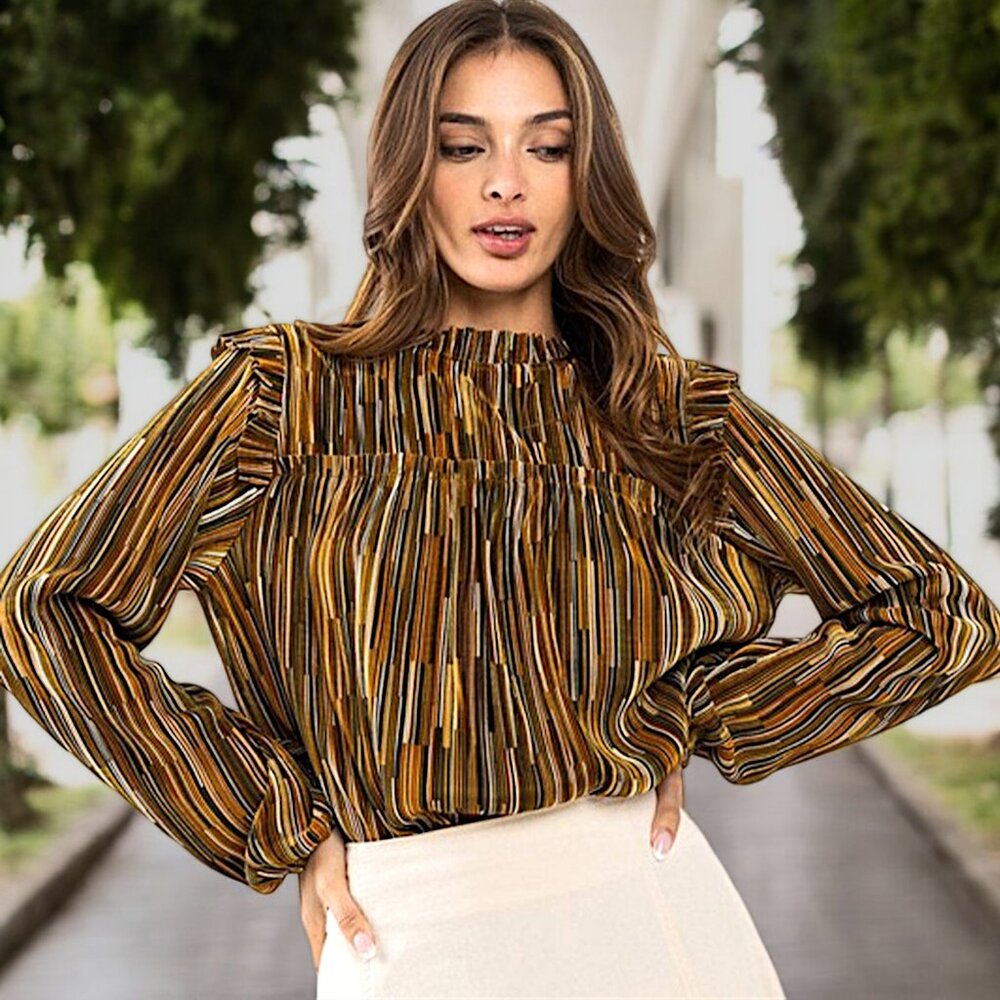 37057  High Neck Abstract Blouse